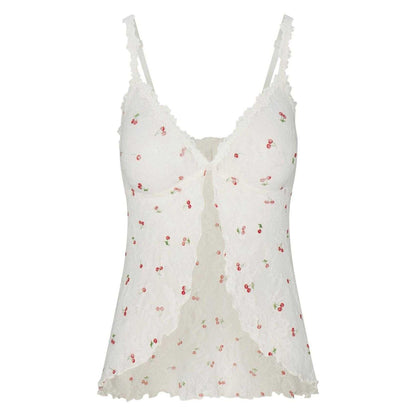 Ivory-Cherry - Front - Skims Womens-Ladies Cherry Lace Stretch Top