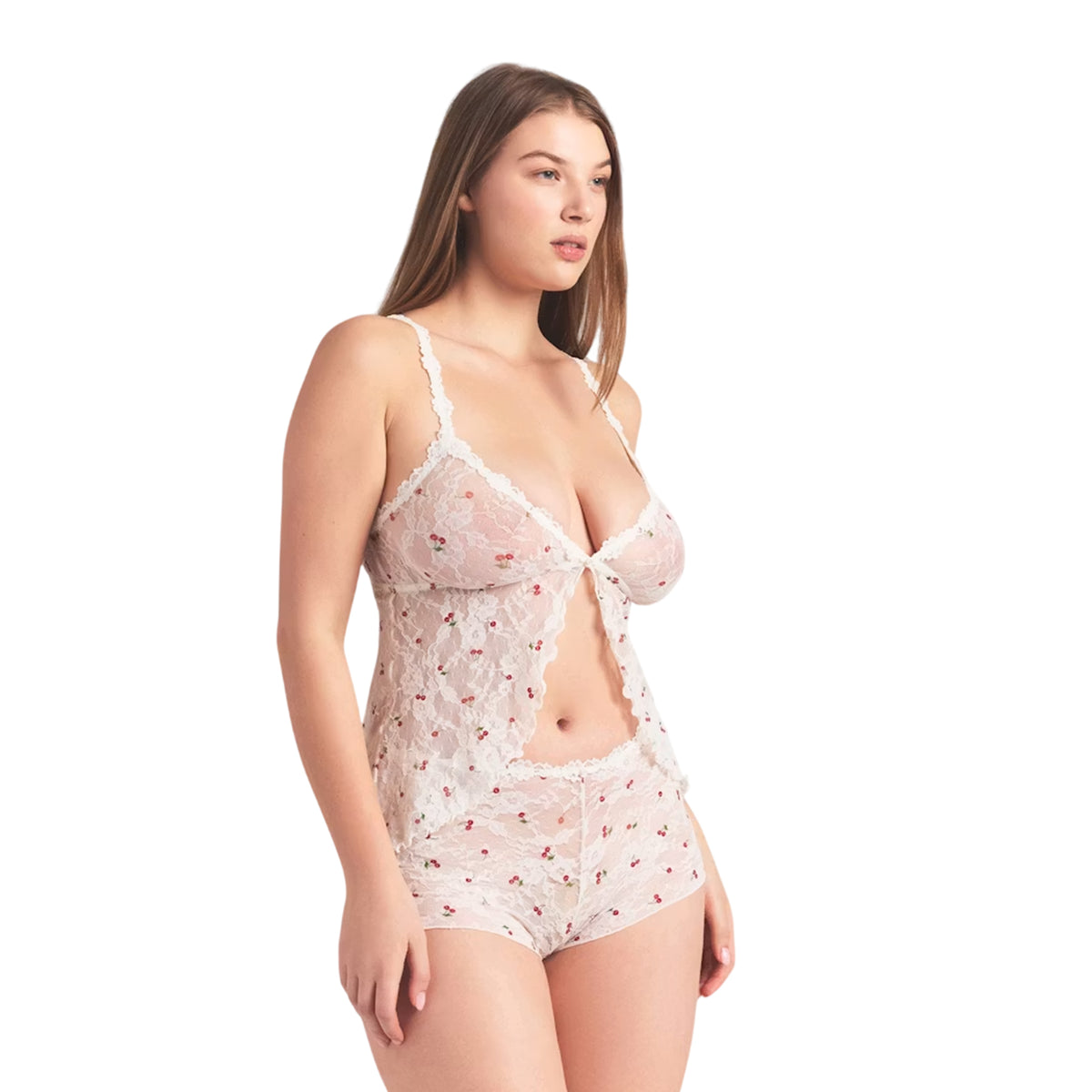 Ivory-Cherry - Side - Skims Womens-Ladies Cherry Lace Stretch Top