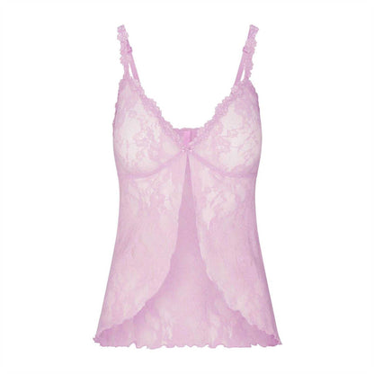 Baby Pink - Front - Skims Womens-Ladies Cherry Lace Stretch Top