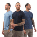 Light Blue-Navy Blue-Slate Blue - Front - Farah Mens Labo T-Shirt (Pack of 3)
