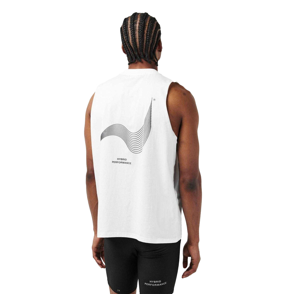 White - Pack Shot - Hybrid Performance Mens Graphic Print Performance Sleeveless Gym Vest Top