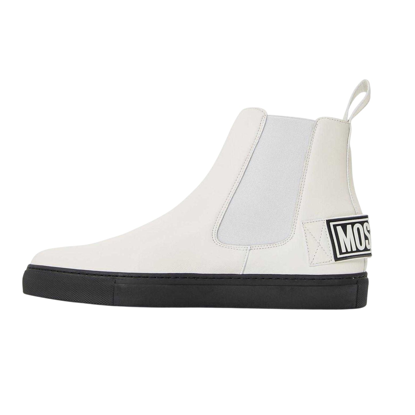 White-Black - Back - Moschino Mens Flat Ankle Boots