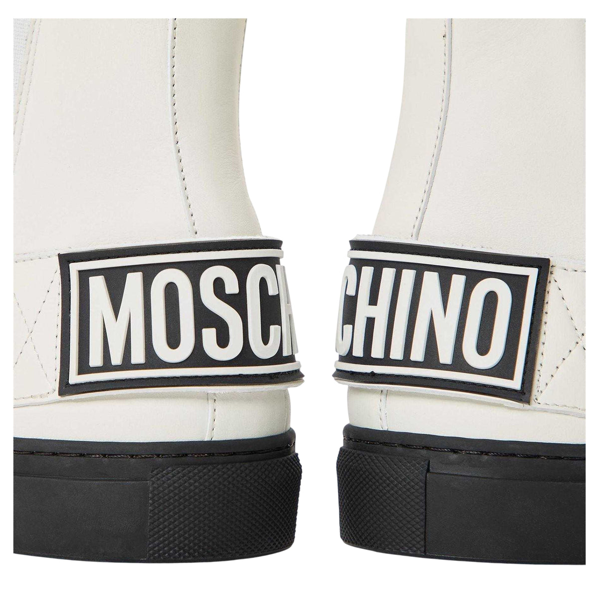 White-Black - Side - Moschino Mens Flat Ankle Boots