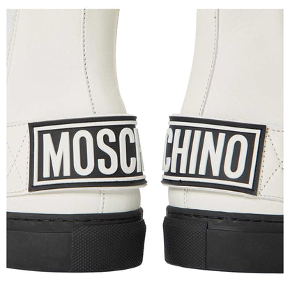White-Black - Side - Moschino Mens Flat Ankle Boots