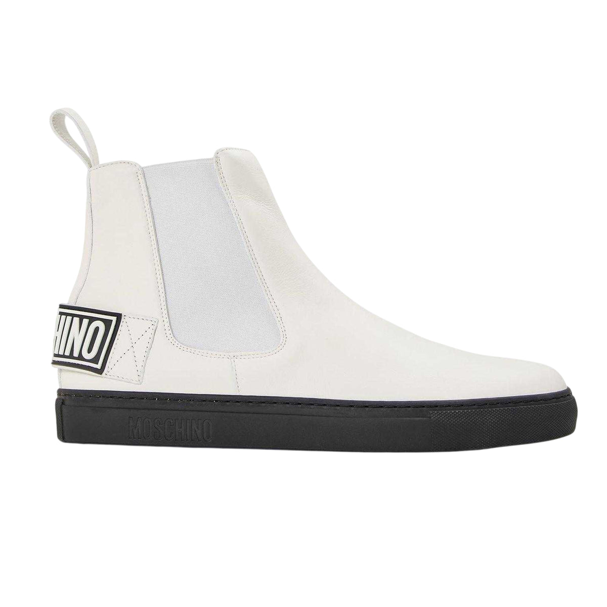 White-Black - Front - Moschino Mens Flat Ankle Boots