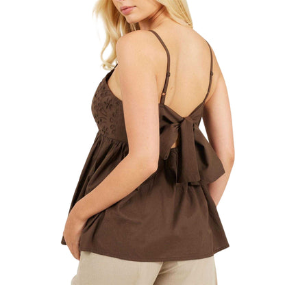 Brown - Back - Brave Soul Womens-Ladies Broderie Vest Top