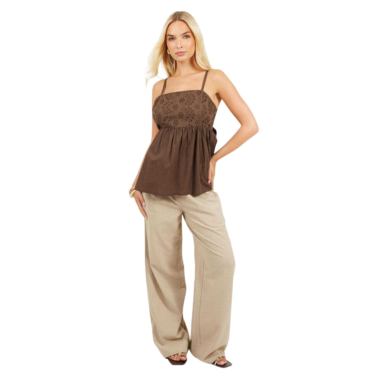 Brown - Lifestyle - Brave Soul Womens-Ladies Broderie Vest Top