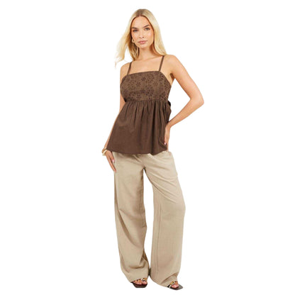 Brown - Lifestyle - Brave Soul Womens-Ladies Broderie Vest Top