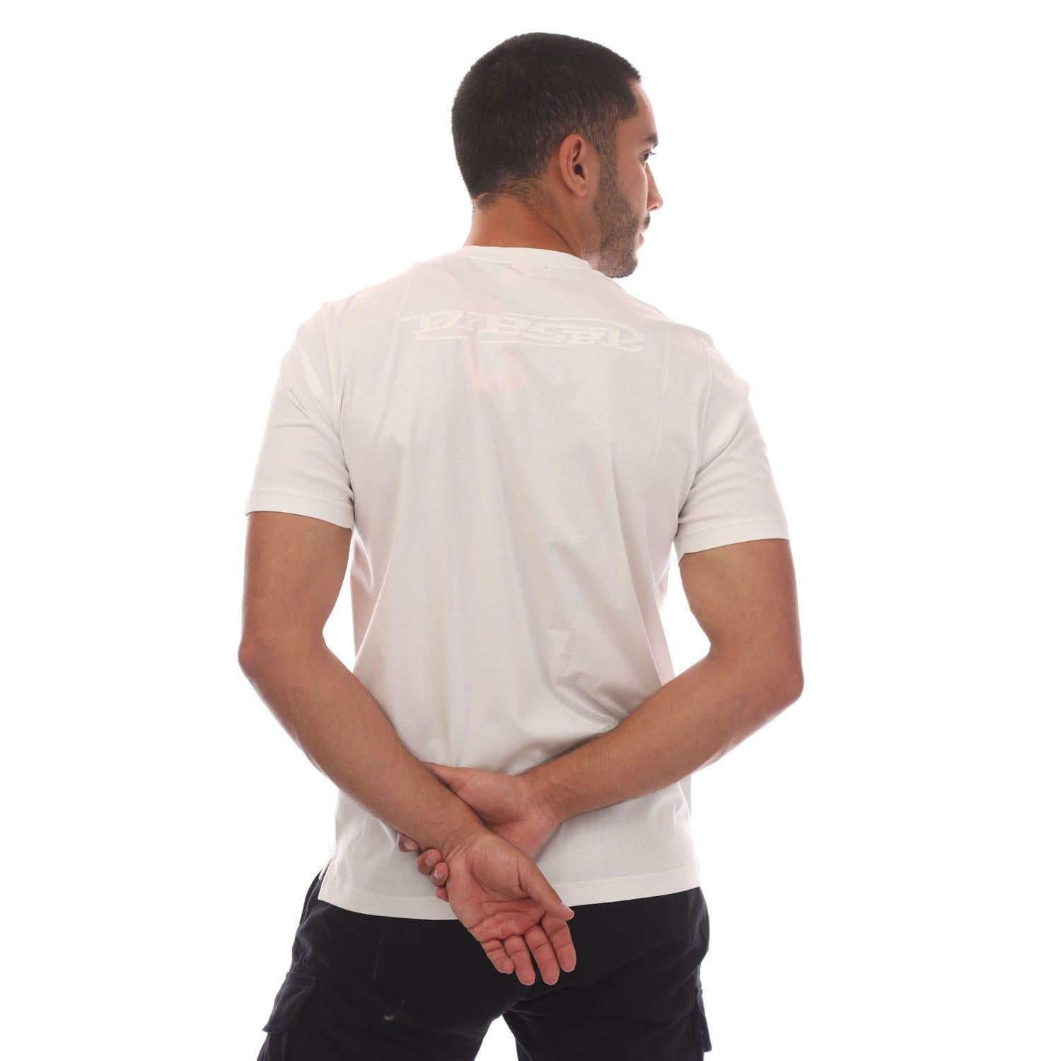 White - Back - Diesel Mens T-Must-Slits-N Back Print T-Shirt