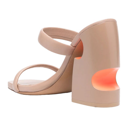 Beige-Orange - Back - Off White Womens-Ladies Leather High Block Heel Mules