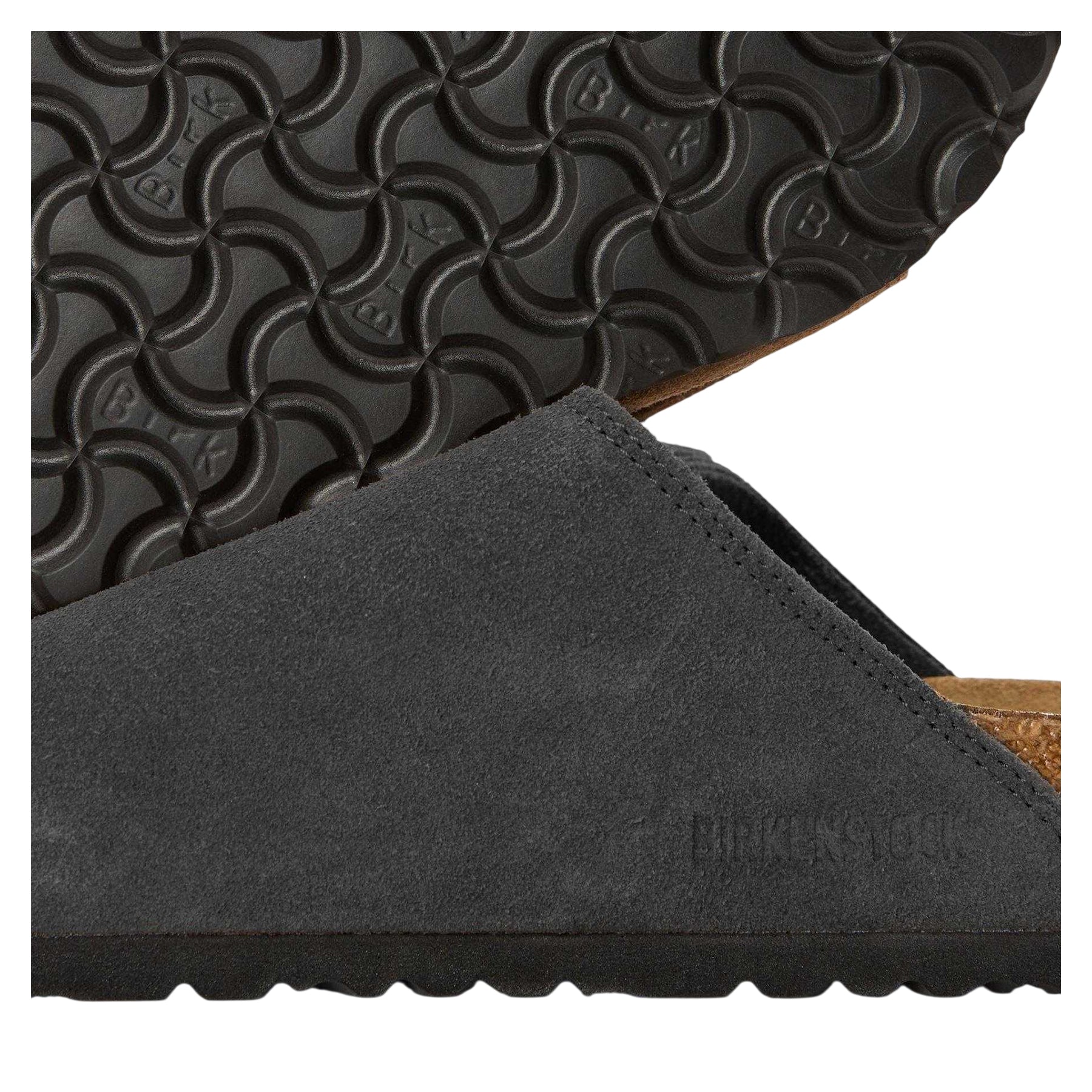 Charcoal - Side - Birkenstock Mens Minimalist Suede Sandals