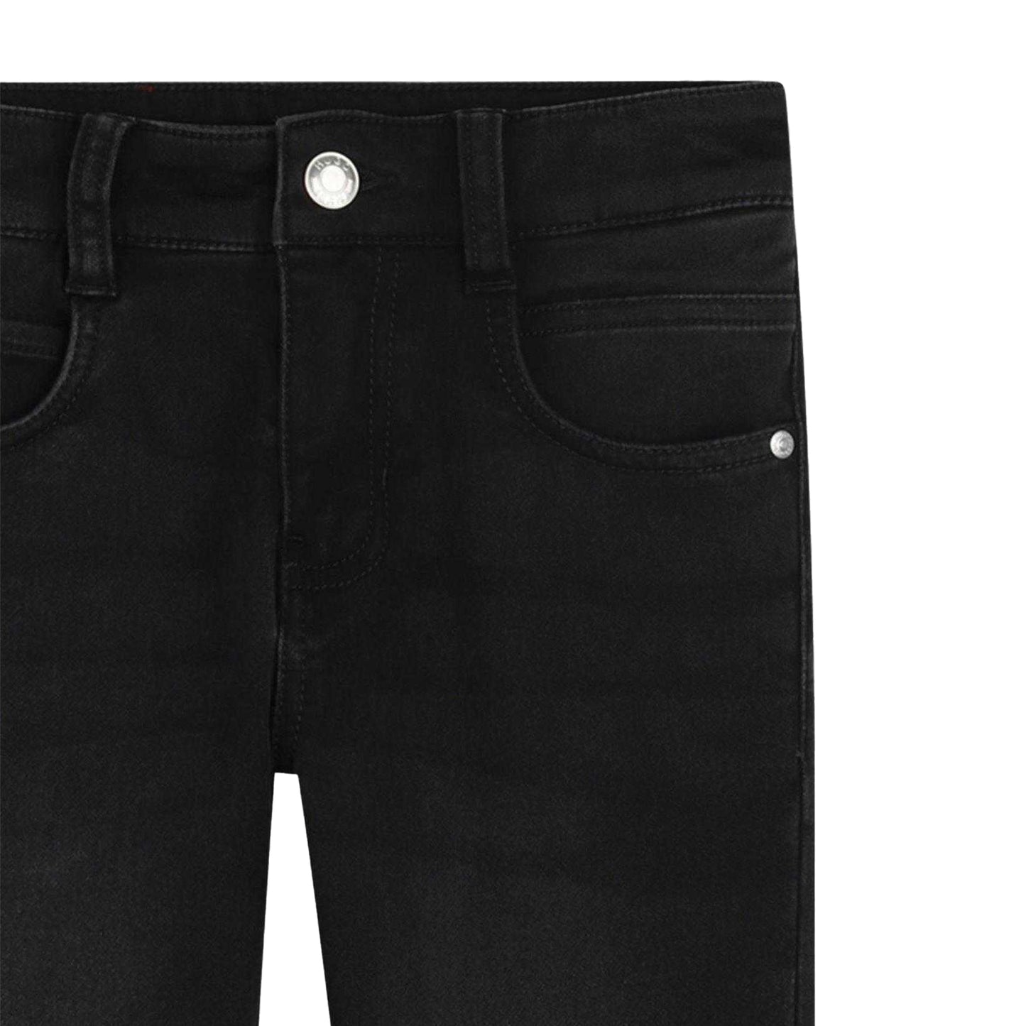 Black Denim - Side - Hugo Childrens-Kids Denim Tapered Leg Slim Jeans