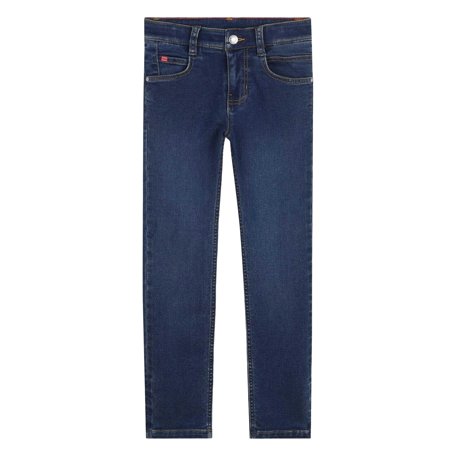 Stone - Front - Hugo Childrens-Kids Denim Tapered Leg Slim Jeans