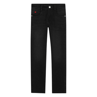 Black Denim - Front - Hugo Childrens-Kids Denim Tapered Leg Slim Jeans