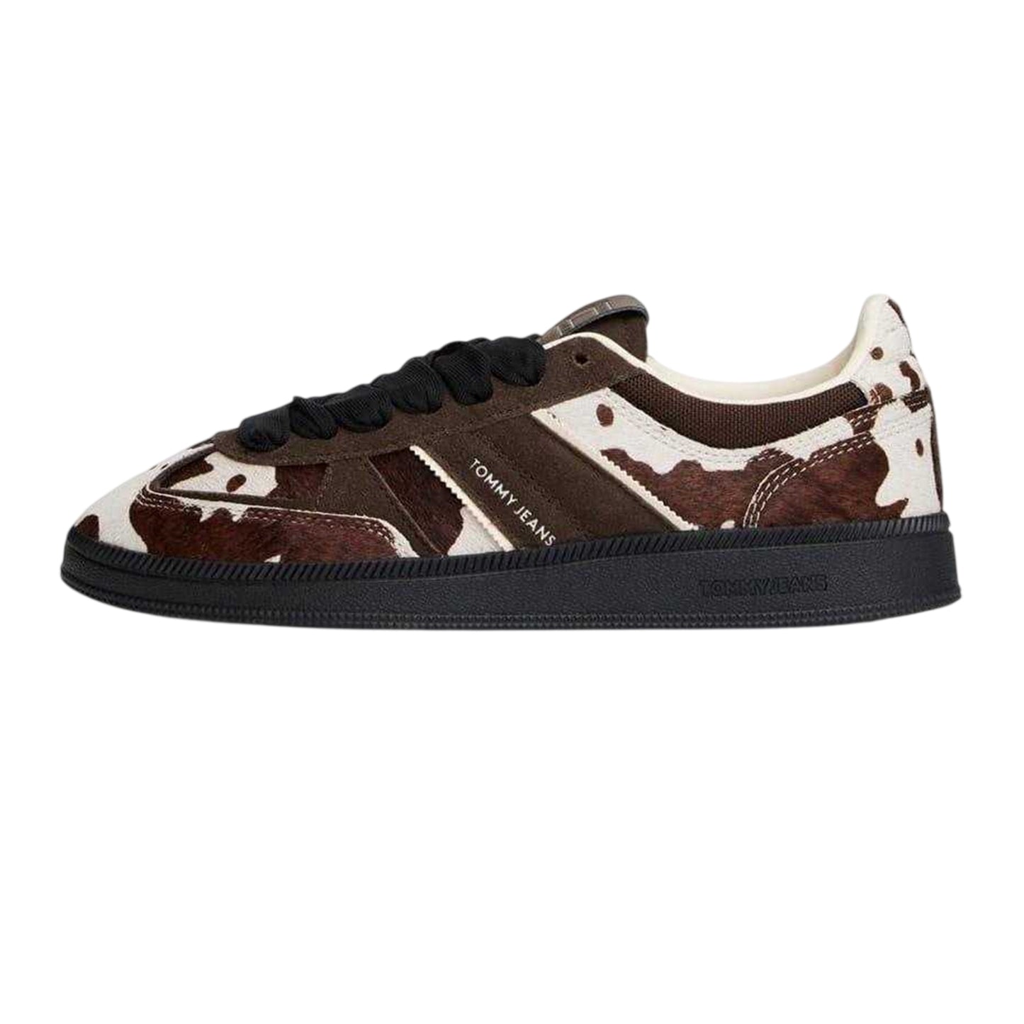 Dark Coffee - Side - Tommy Jeans Womens-Ladies Greenwich Cow Print Leather Trainers