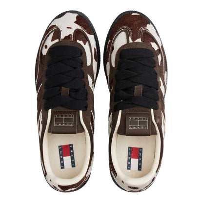 Dark Coffee - Pack Shot - Tommy Jeans Womens-Ladies Greenwich Cow Print Leather Trainers