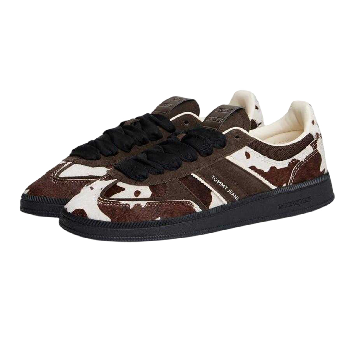 Dark Coffee - Close up - Tommy Jeans Womens-Ladies Greenwich Cow Print Leather Trainers