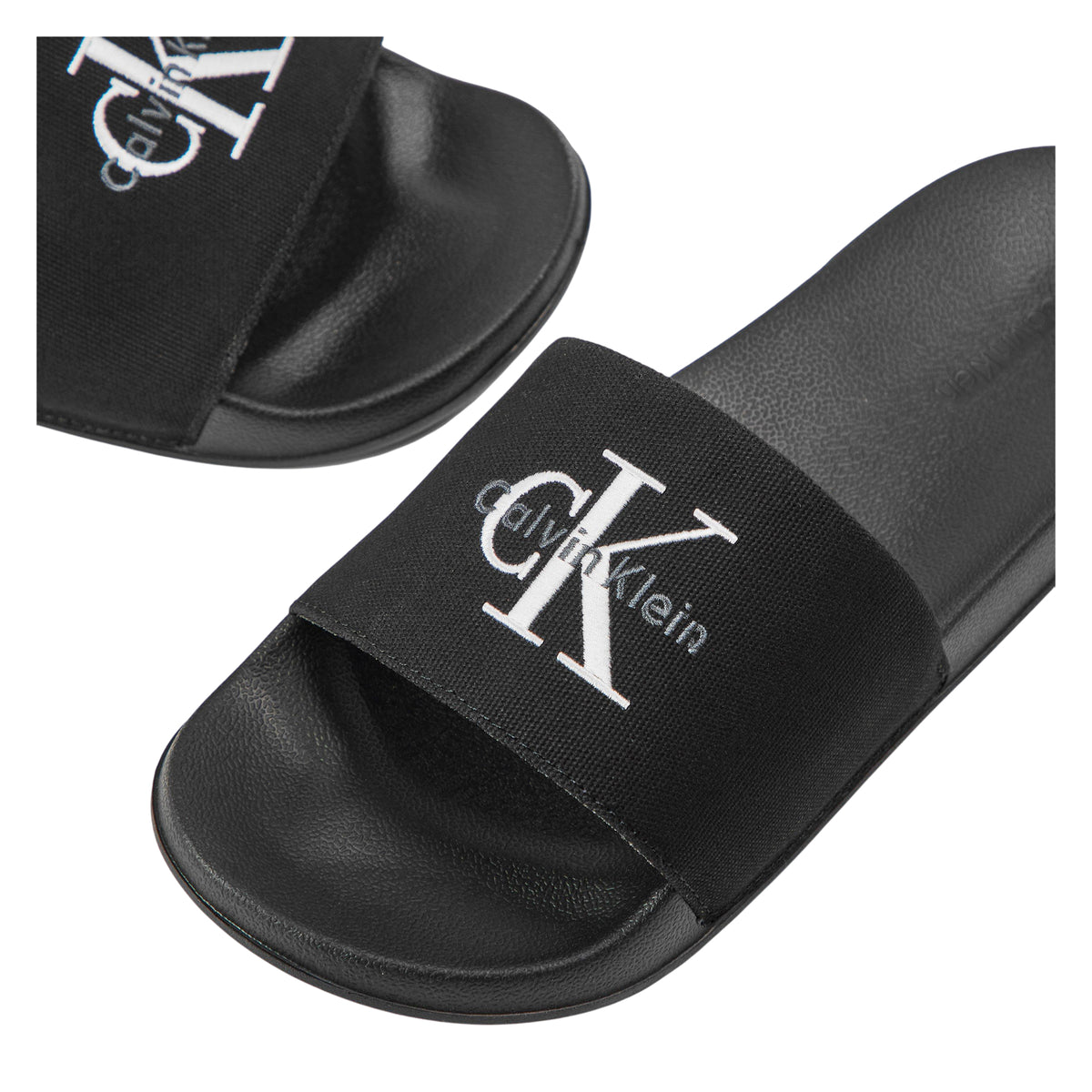 Triple Black - Side - Calvin Klein Womens-Ladies Embroidered Logo Sliders