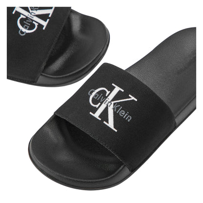 Triple Black - Side - Calvin Klein Womens-Ladies Embroidered Logo Sliders