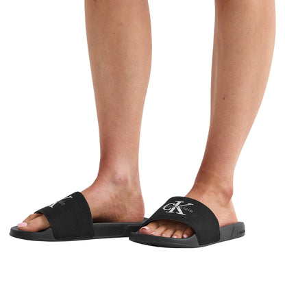 Triple Black - Pack Shot - Calvin Klein Womens-Ladies Embroidered Logo Sliders