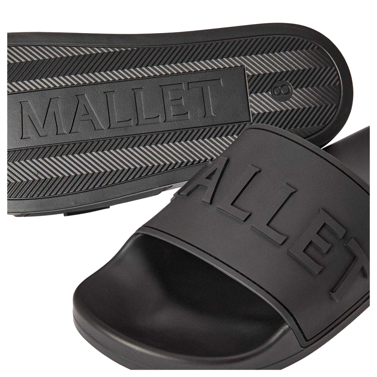Triple Black - Side - Mallet Mens Embossed Cushioned Sliders