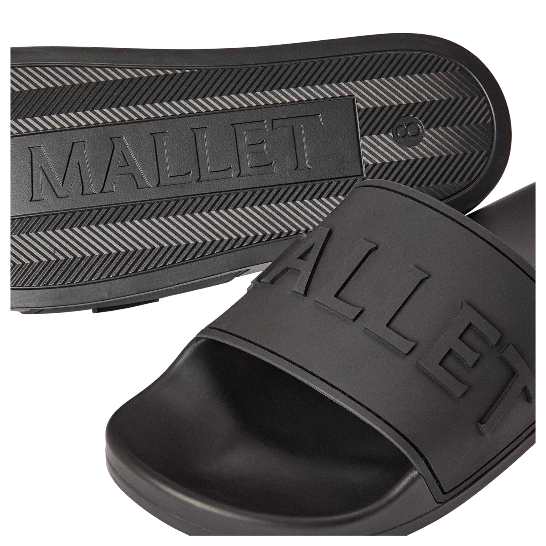 Triple Black - Side - Mallet Mens Embossed Cushioned Sliders