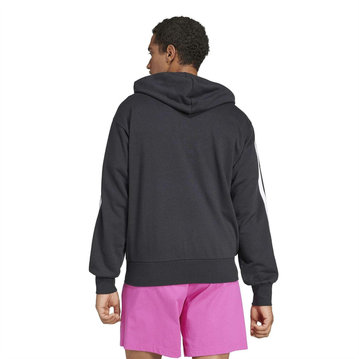 Black-White - Back - Adidas Mens 3 Stripes Full Zip Hoodie