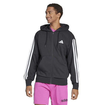 Black-White - Side - Adidas Mens 3 Stripes Full Zip Hoodie