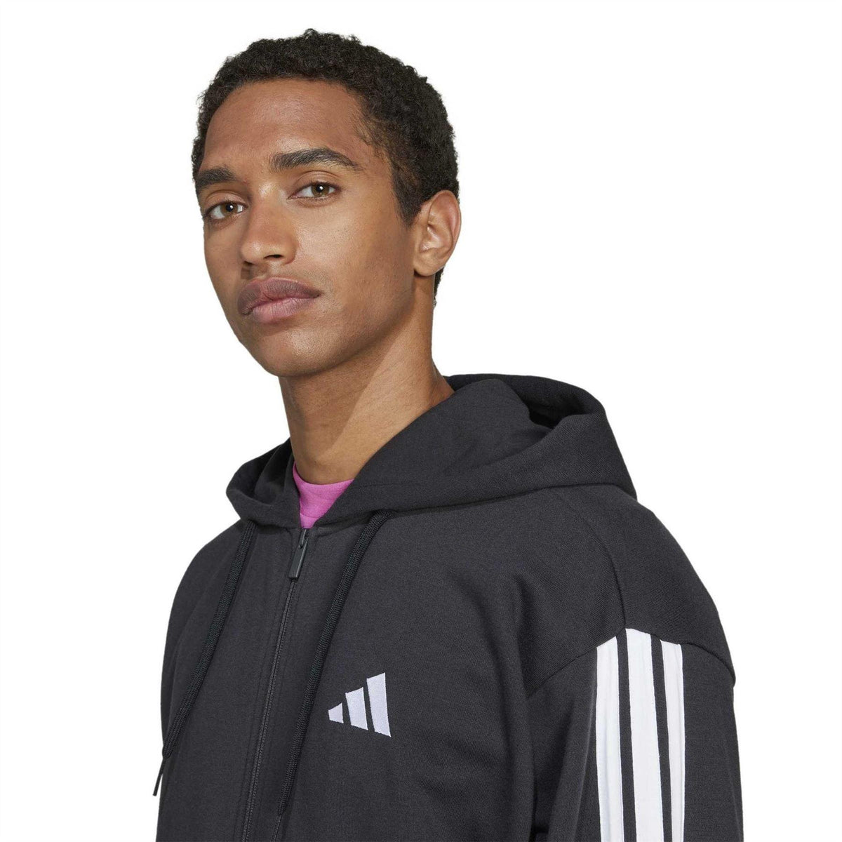 Black-White - Lifestyle - Adidas Mens 3 Stripes Full Zip Hoodie