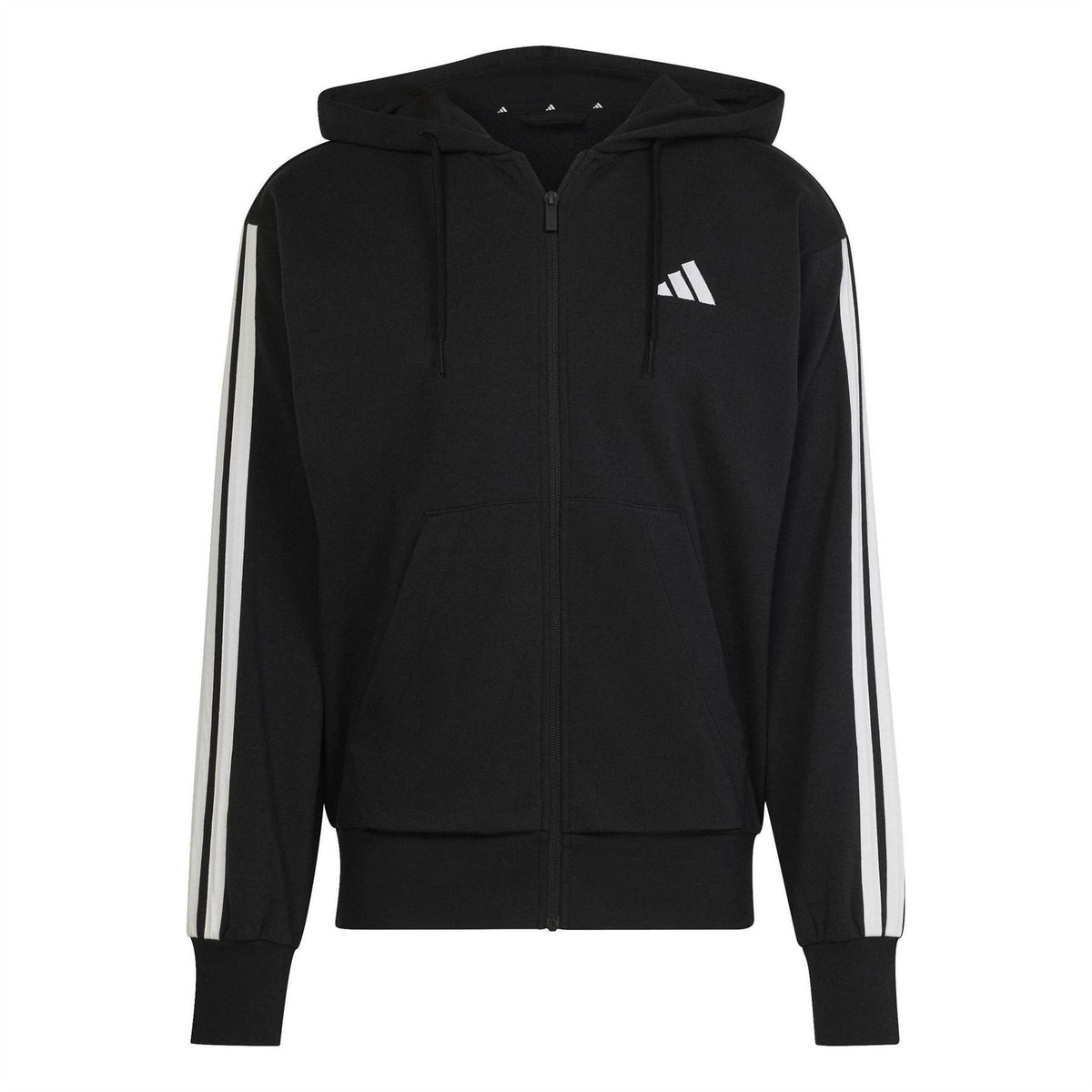 Black-White - Front - Adidas Mens 3 Stripes Full Zip Hoodie