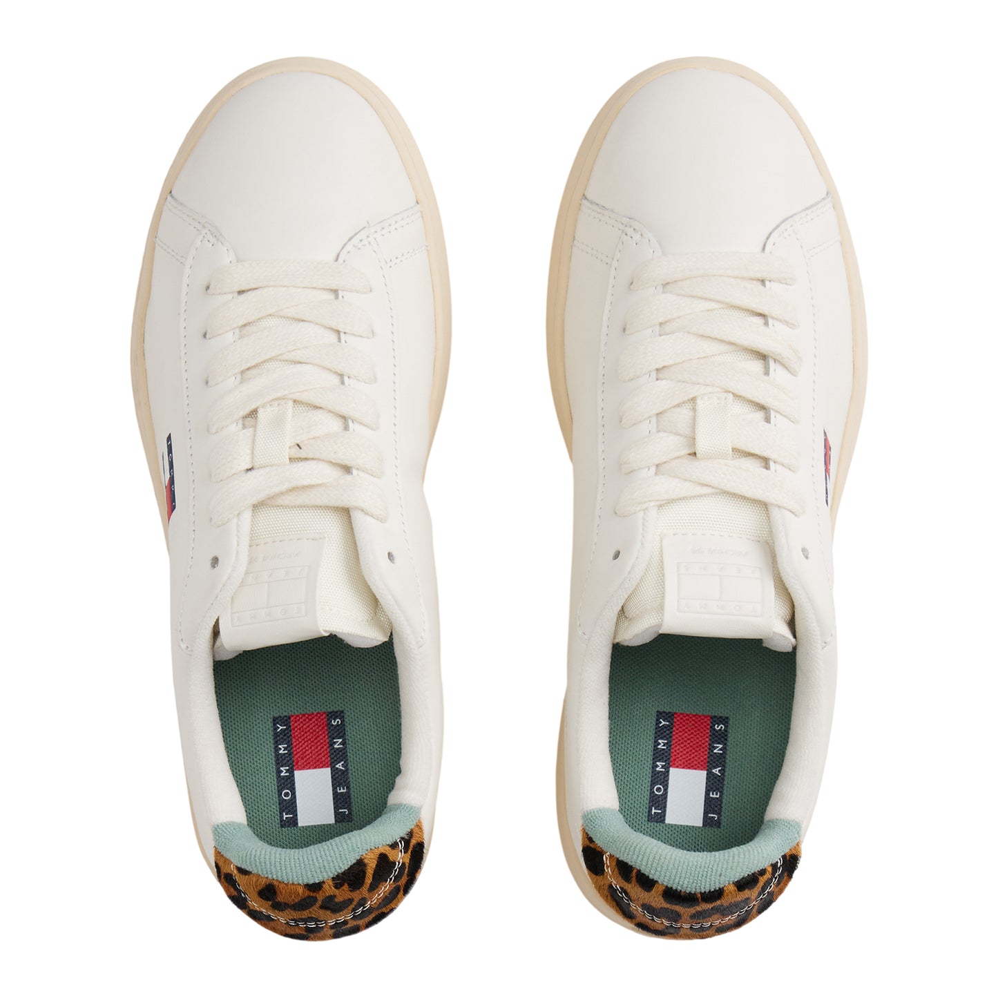 Ivory - Side - Tommy Jeans Womens-Ladies Archive 98 Leopard Print Nappa Leather Trainers