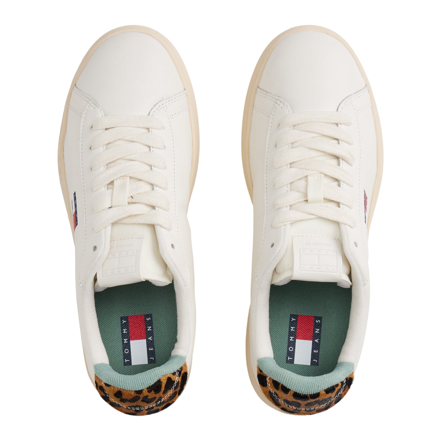 Ivory - Side - Tommy Jeans Womens-Ladies Archive 98 Leopard Print Nappa Leather Trainers