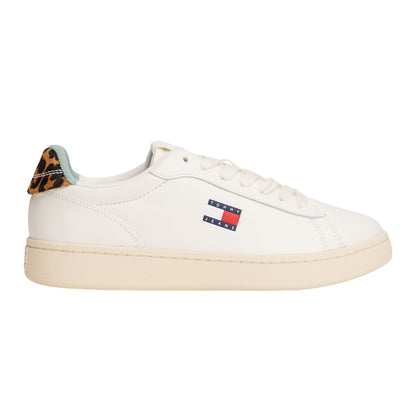 Ivory - Front - Tommy Jeans Womens-Ladies Archive 98 Leopard Print Nappa Leather Trainers