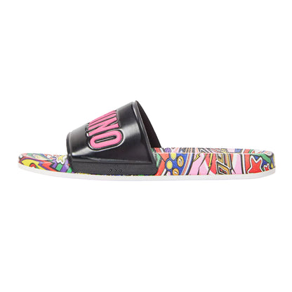 Black - Back - Moschino Womens-Ladies Open Toe Flat Sliders