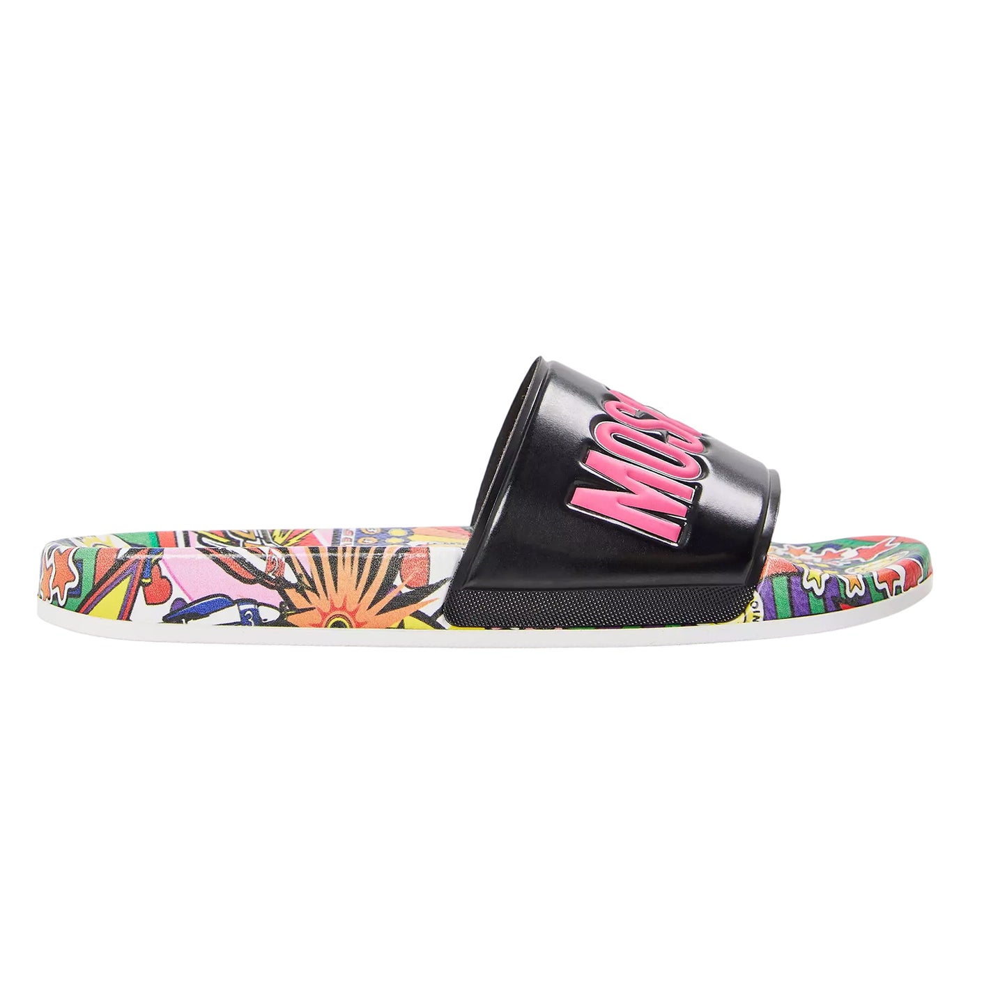 Black - Front - Moschino Womens-Ladies Open Toe Flat Sliders