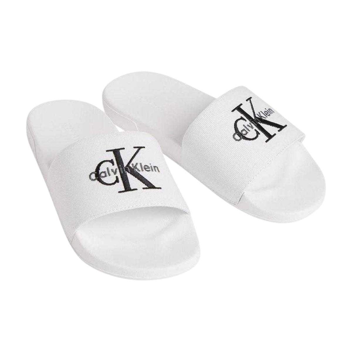 Bright White-Black - Side - Calvin Klein Womens-Ladies Flat Sliders