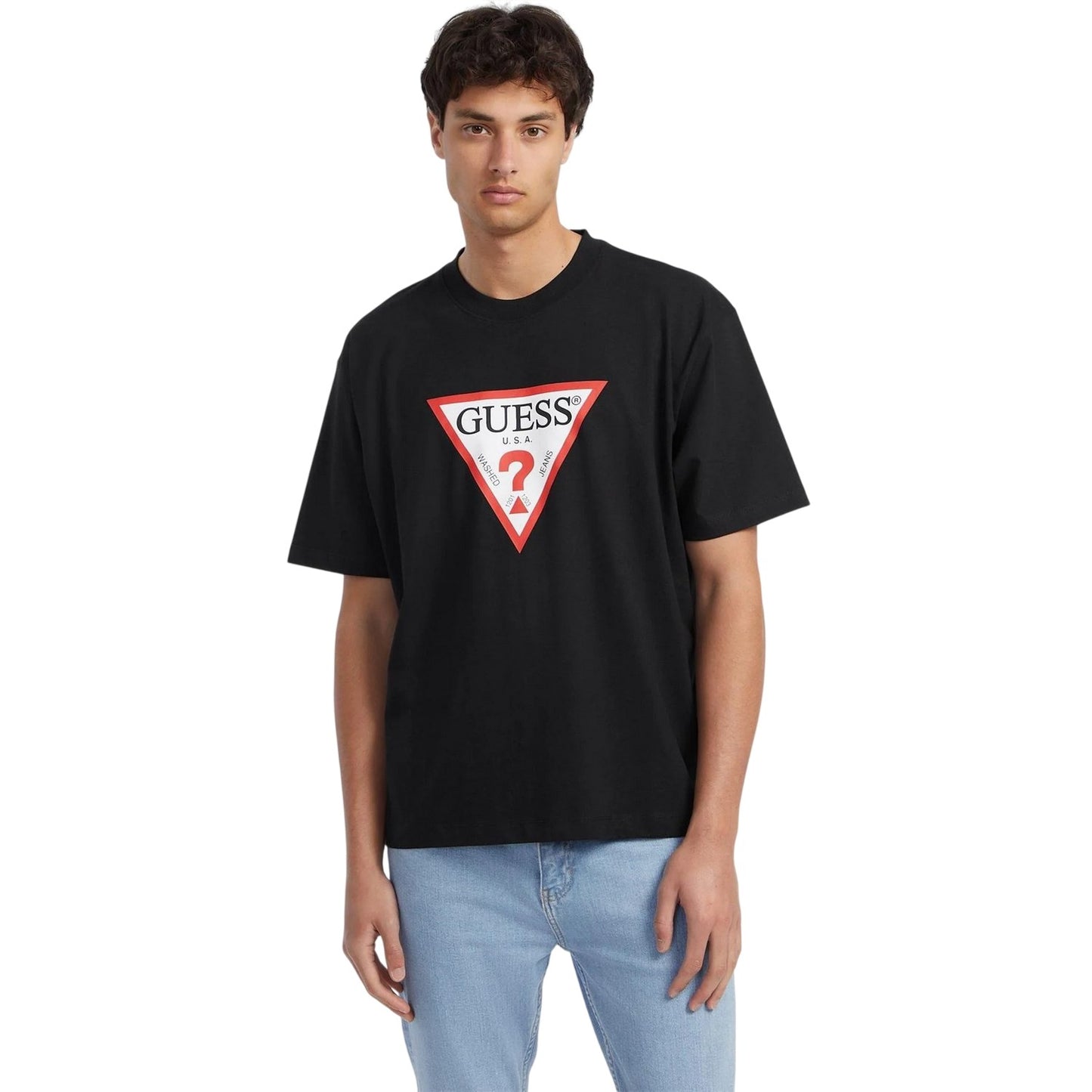 Ocean Blue - Front - Guess Mens Jeans Iconic T-Shirt