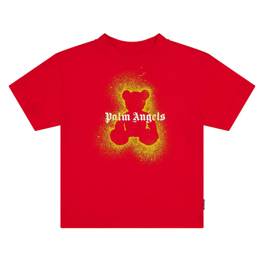 Red - Front - Palm Angels Childrens-Kids Spray Teddy T-Shirt