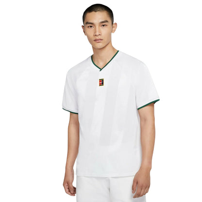 White-Green - Side - Nike Mens Court Slam Tennis T-Shirt