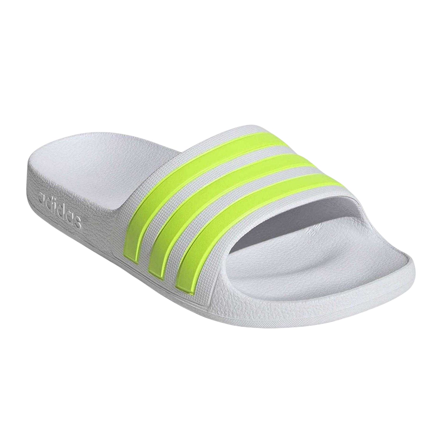 White - Side - Adidas Childrens-Kids Adilette Aqua 3 Stripes Flat Sliders