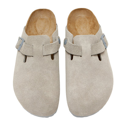 Stone - Side - Birkenstock Unisex Adult Boston Suede Clogs
