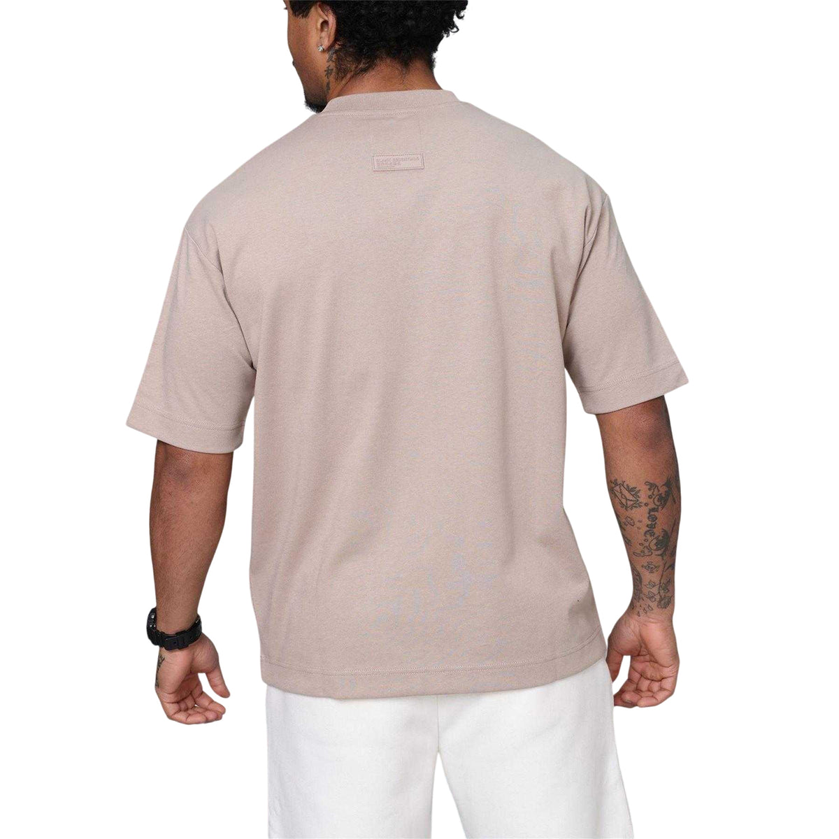 Taupe - Lifestyle - Blank Essentials Mens Collegiate Arch Oversized T-Shirt