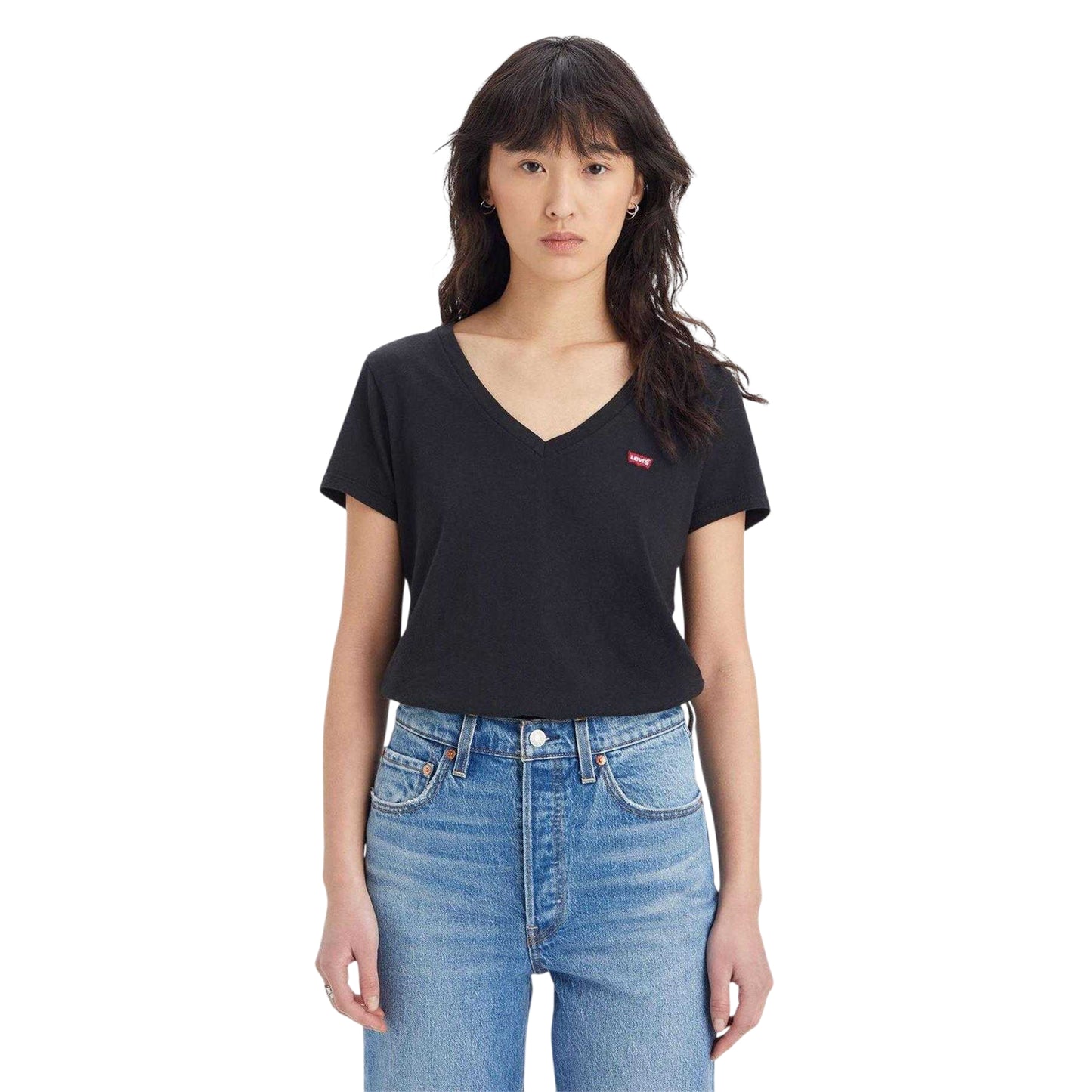 Black - Side - Levis Womens-Ladies Perfect V Neck T-Shirt