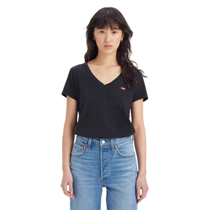 Black - Side - Levis Womens-Ladies Perfect V Neck T-Shirt