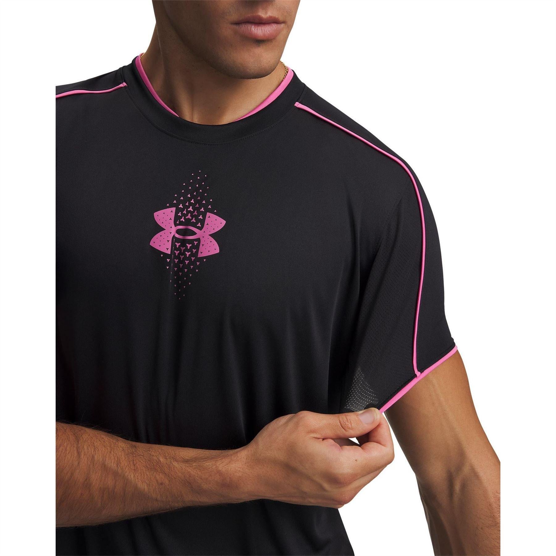 Black-Pink - Side - Under Armour Mens Challenger Athletic Football T-Shirt