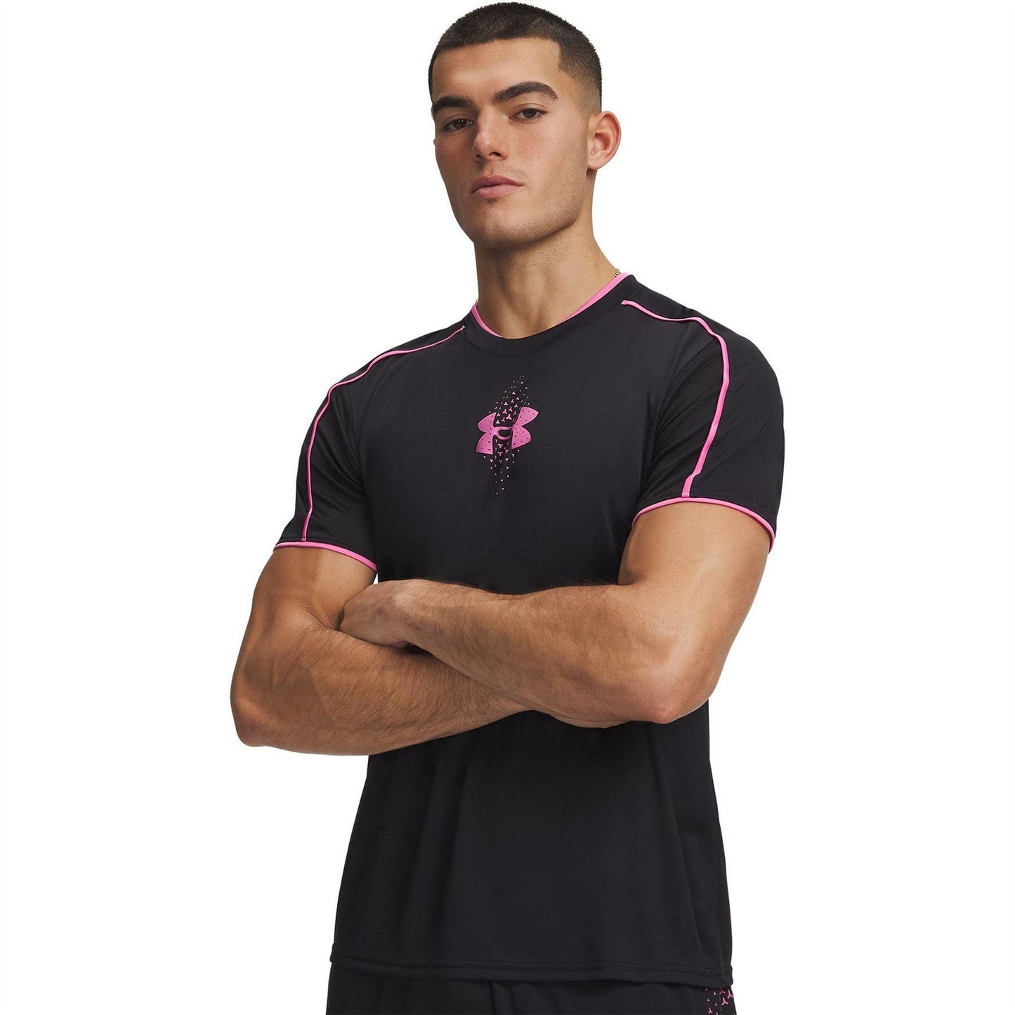 Black-Pink - Front - Under Armour Mens Challenger Athletic Football T-Shirt