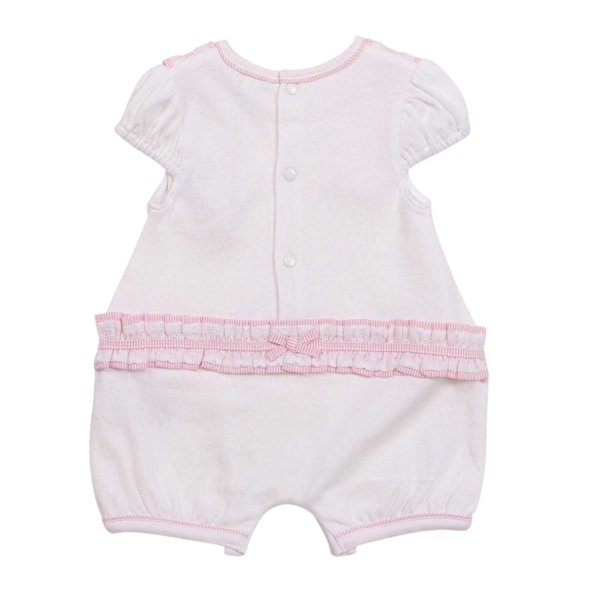 Pink - Back - Mintini Baby Girls Contrast Striped Romper