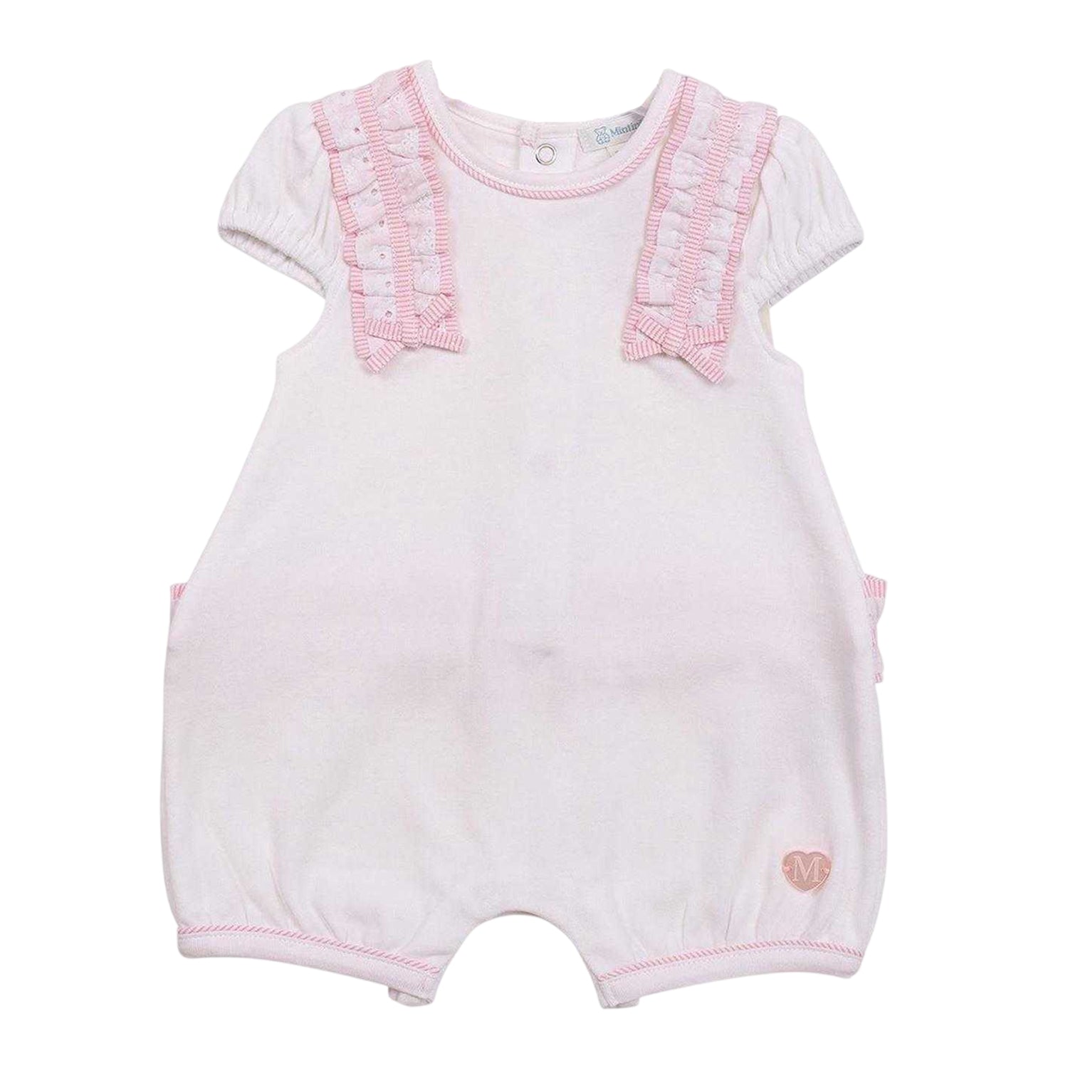 Pink - Front - Mintini Baby Girls Contrast Striped Romper