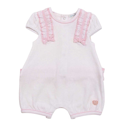 Pink - Front - Mintini Baby Girls Contrast Striped Romper