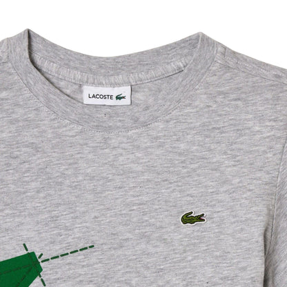 Grey - Back - Lacoste Childrens-Kids Crocodile Print T-Shirt